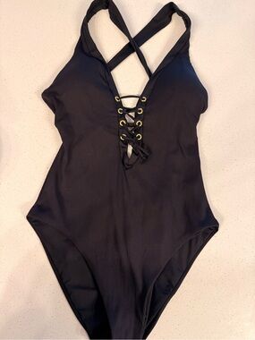 BECCA Black Ribbed One-Piece Swimsuit